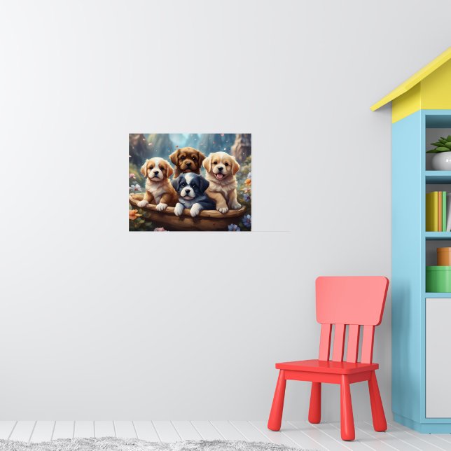 Niedliche Welpen in einem Korb Poster (Kinderzimmer 1)