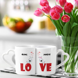 Niedliche Welpen-Liebe hört die Tasse der Liebhabe