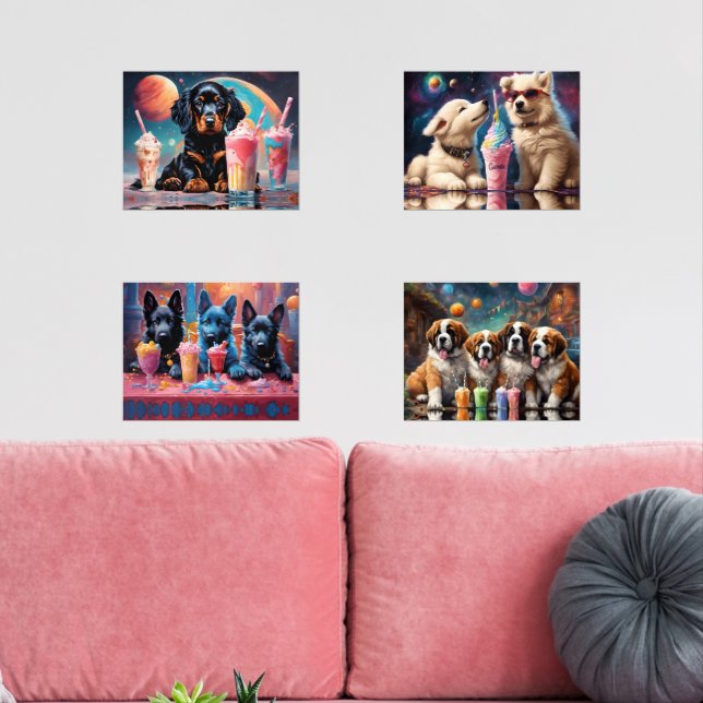 Niedliche Welpen trinken aus dieser Welt Milchshak Bilderwand Sets (Wohnzimmer)