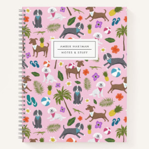 Niedliche Welpen tropisches Muster Pink Notizbuch