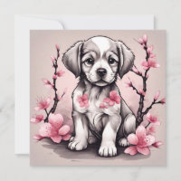 Niedliche Welpen- und Pink-Kirschblossom-Blume