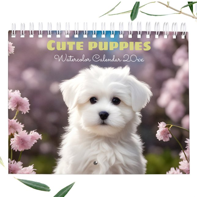 Niedliche Welpen Wasserfarben Saisonaler Hundeschu Kalender (Cute Puppies Watercolor Seasonal Dog Lover Calendar)