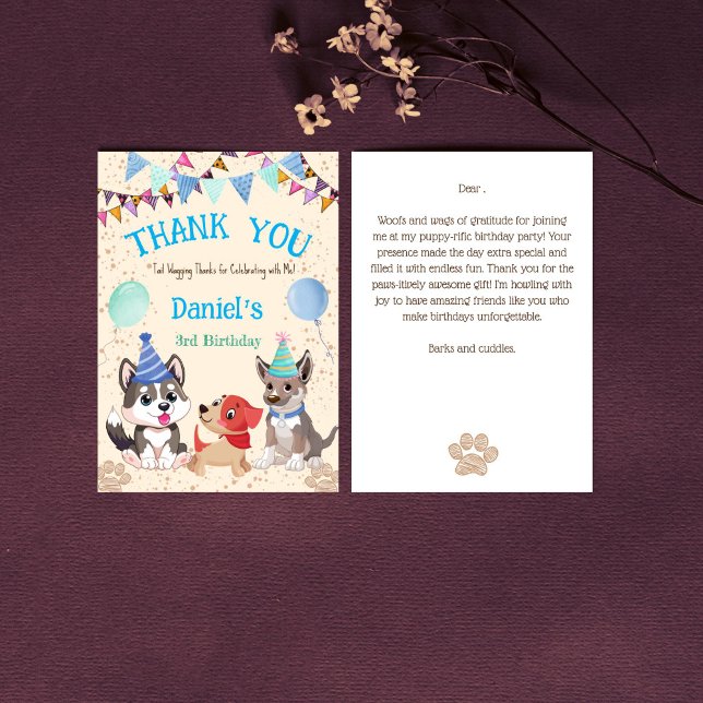 Niedliche Welpen Welpen-Party Dankeskarte (Cute puppies puppy party let's paw-ty thank you card)