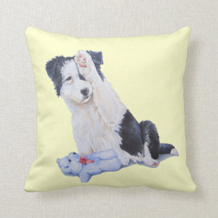 Niedliche Welpengrenzenkollie und Teddydog-Kunst Kissen