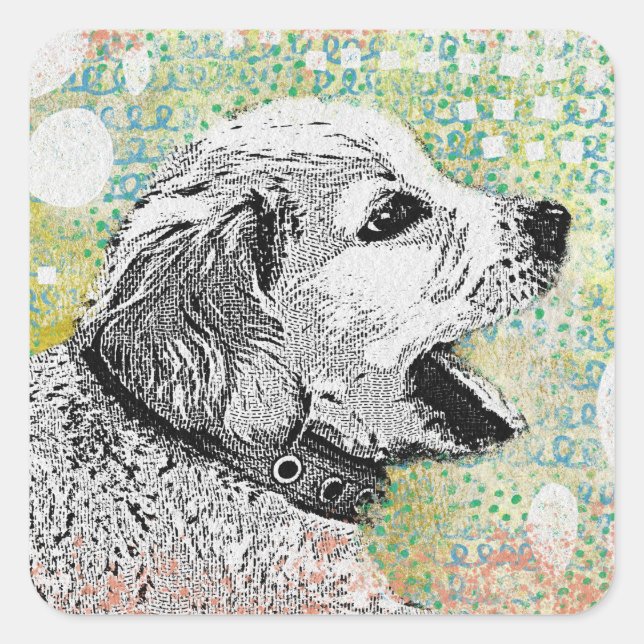 Niedliche Welpenhalter - Golden Retriever Dog Quadratischer Aufkleber (Vorderseite)