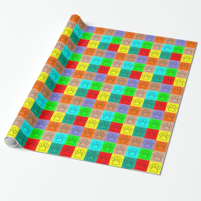Niedliche Welpenpfähle auf Plätzen Geschenkpapier (Ungerollt)