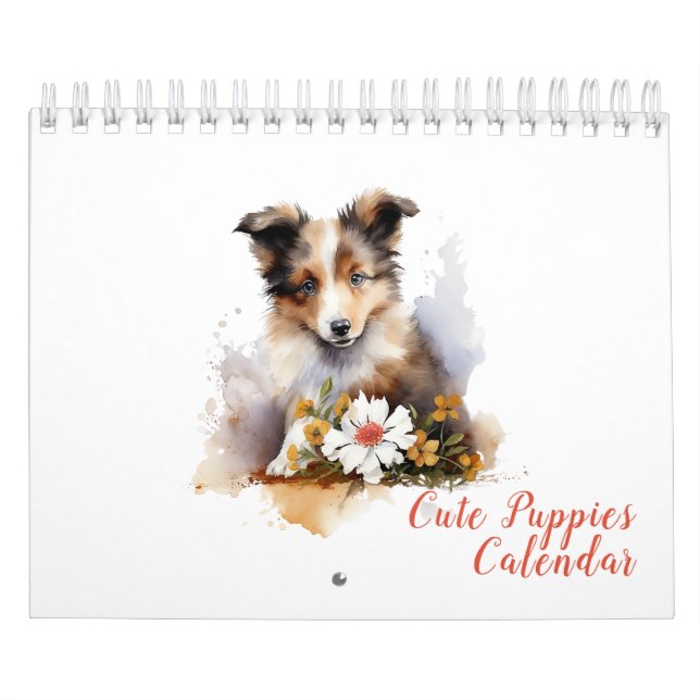 Niedliche Welpentiere Aquarell-Blume Kalender (Titelbild)