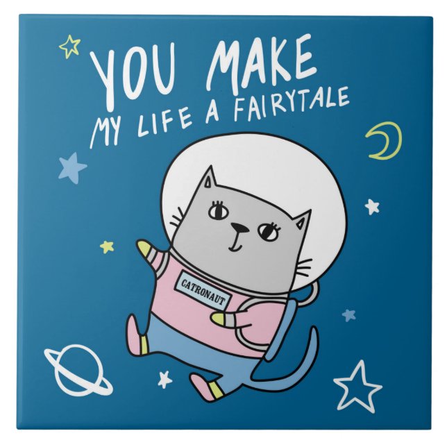 Niedliche Weltraumkatze Fliese (Vorderseite)