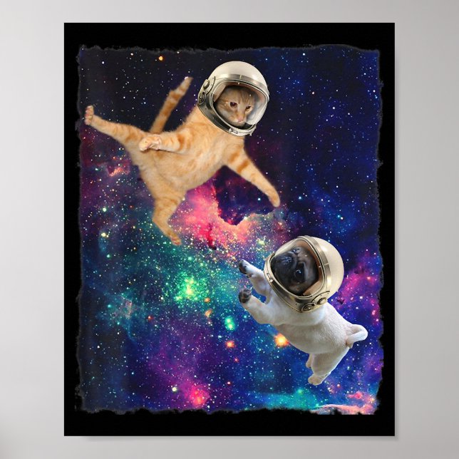 Niedliche Weltraumkatze gegen Weltraumhund Galaxy  Poster (Vorne)
