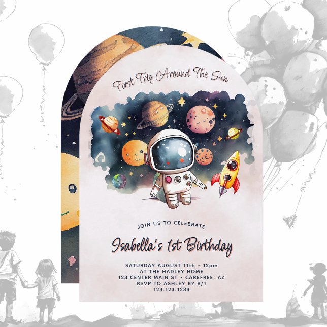 Niedliche Weltraumplaneten 1. Geburtstag Einladung (Von Creator hochgeladen)