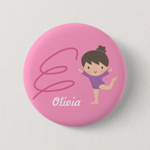 Niedliche wenig Gymnast-Mädchen-und Band-Gymnastik Button