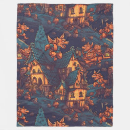 Niedliche Werwölfe rund um ein Dorf Fleecedecke