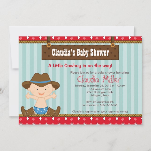Niedliche Western-Cowboy-Baby-Duschen-Einladung Einladung (Vorderseite)