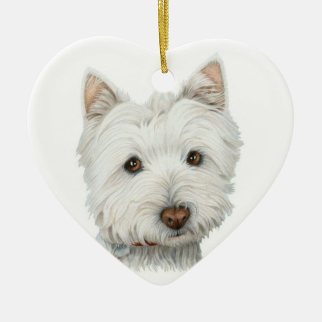 Niedliche Westie Hundeherz-Verzierung Keramikornament (Vorne)