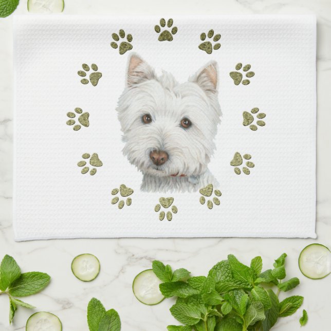 Niedliche Westie Hundekunst und -tatzen Handtuch (Gefaltet)