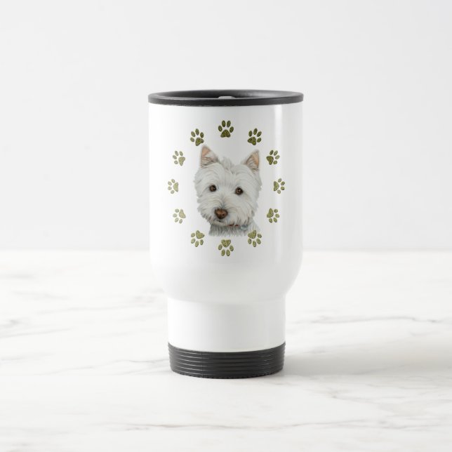 Niedliche Westie Hundekunst und -tatzen Reisebecher (Mittel)