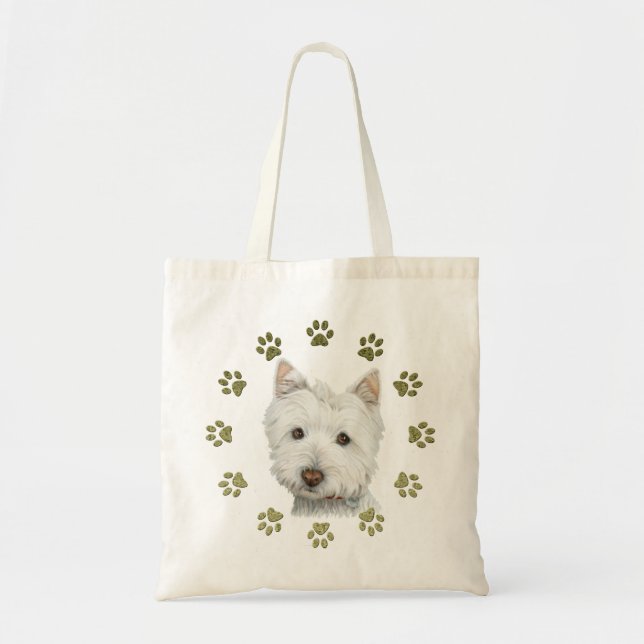 Niedliche Westie Hundekunst und -tatzen Tragetasche (Vorne)
