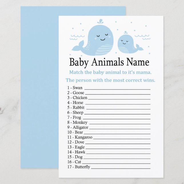 Niedliche Whale Baby Animes Name Game (Vorne/Hinten)