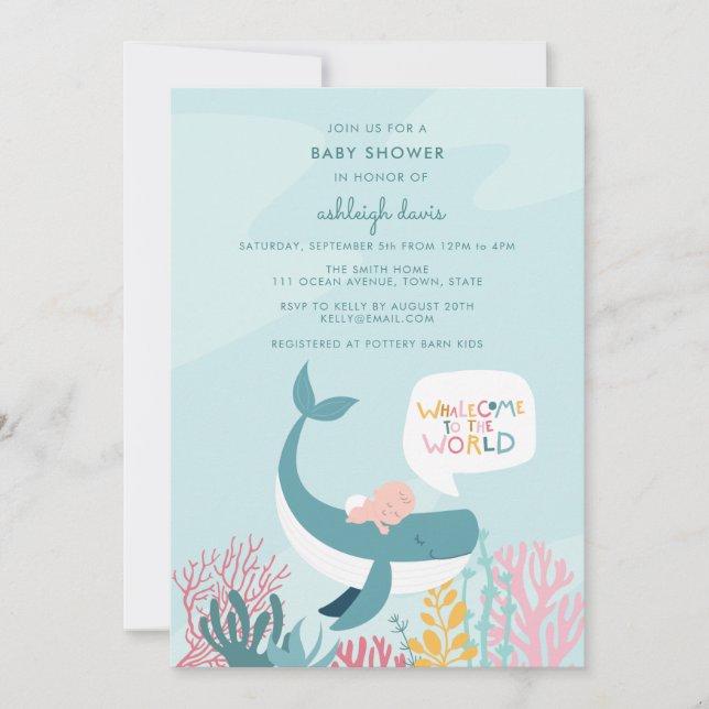 Niedliche Whale Baby Dusche Einladung (Vorderseite)