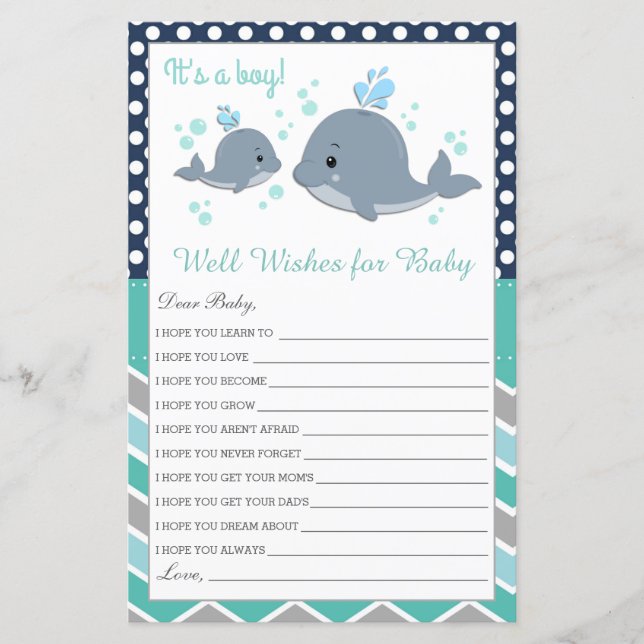 Niedliche Whale Baby Dusche Gut Wünsche für Babyka (Vorderseite)
