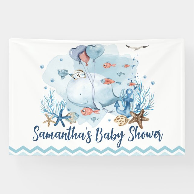 Niedliche Whale Babydusche Begrüßung Hintergrund Banner (Horizontal)