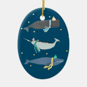 Niedliche Whale-Skarven Winterweihnachtliche Illus Keramik Ornament