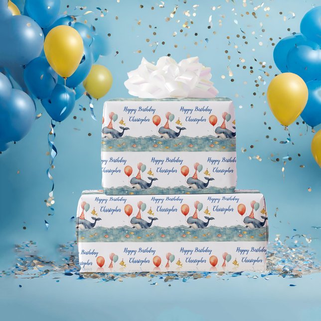 Niedliche Whaleboys Personalisiert zum Geburtstag Geschenkpapier (Von Creator hochgeladen)