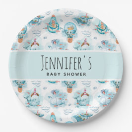 Niedliche Whales Watercolor Babydusche Pappteller