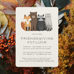 Niedliche Whimsiane Tiere Friendsgiving Potluck Einladung