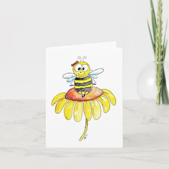 Niedliche Whimsical Biene auf einer Blume Karte (Vorderseite)