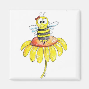 Niedliche Whimsical Biene auf einer Blume Magnet