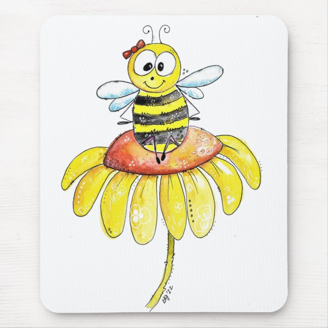 Niedliche Whimsical Biene auf einer Blume Mousepad (Vorne)