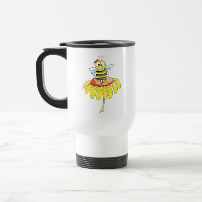 Niedliche Whimsical Biene auf einer Blume Reisebecher (Links)