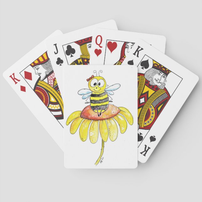 Niedliche Whimsical Biene auf einer Blume Spielkarten (Rückseite)
