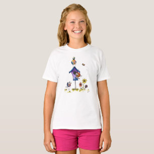 Niedliche Whimsical Birds auf einem Birdhouse-T - T-Shirt