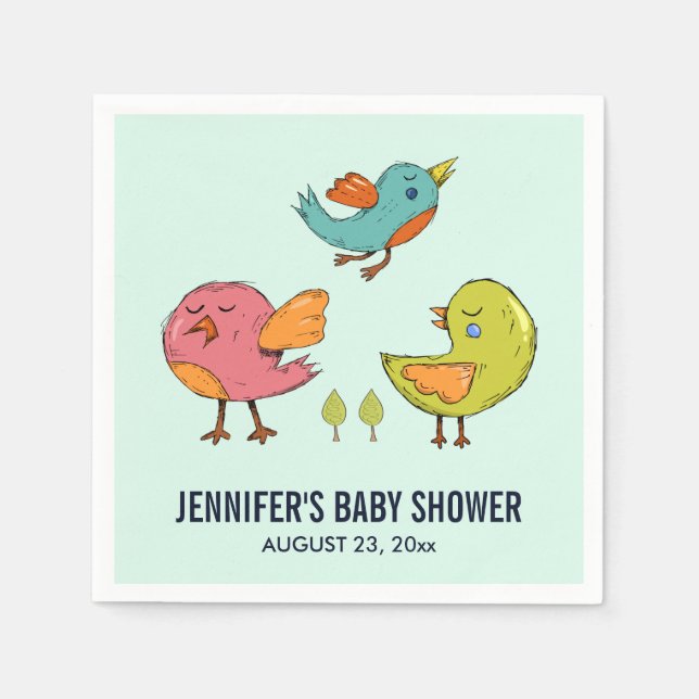 Niedliche Whimsical Birds Trio Babydusche Serviette (Vorderseite)