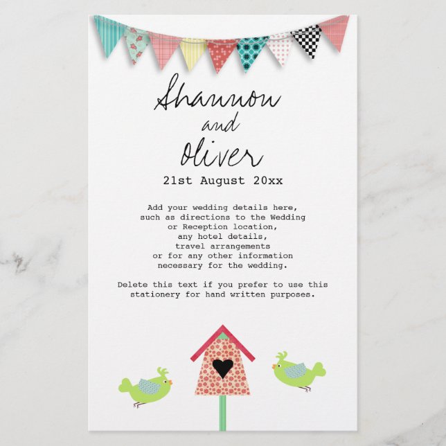 Niedliche Whimsical Birds und Birdhouse-Hochzeiten (Vorderseite)