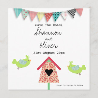 Niedliche Whimsical Birds und Birdhouse Save the D Save The Date