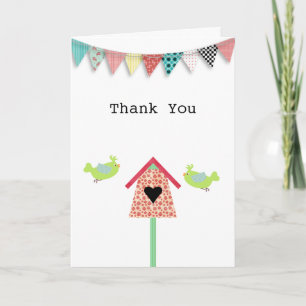 Niedliche Whimsical Birds und Birdhouse Vielen Dan Dankeskarte
