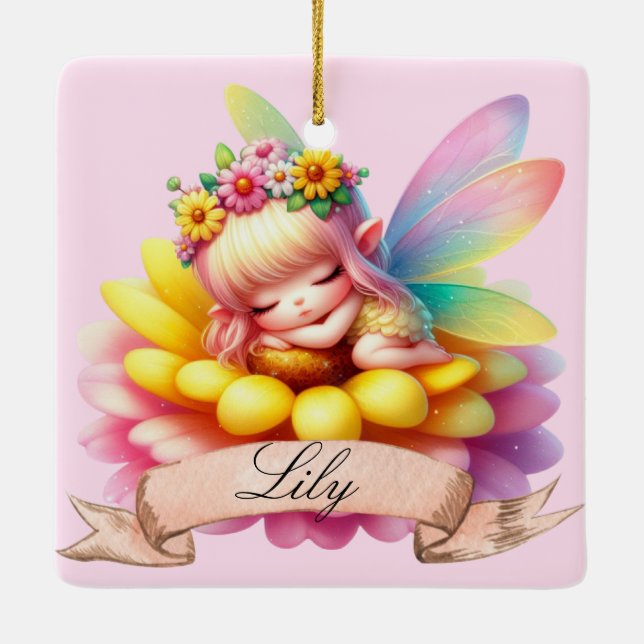 Niedliche Whimsical Blumenstrauß Träume Schlafmärc Keramikornament (Rückseite)