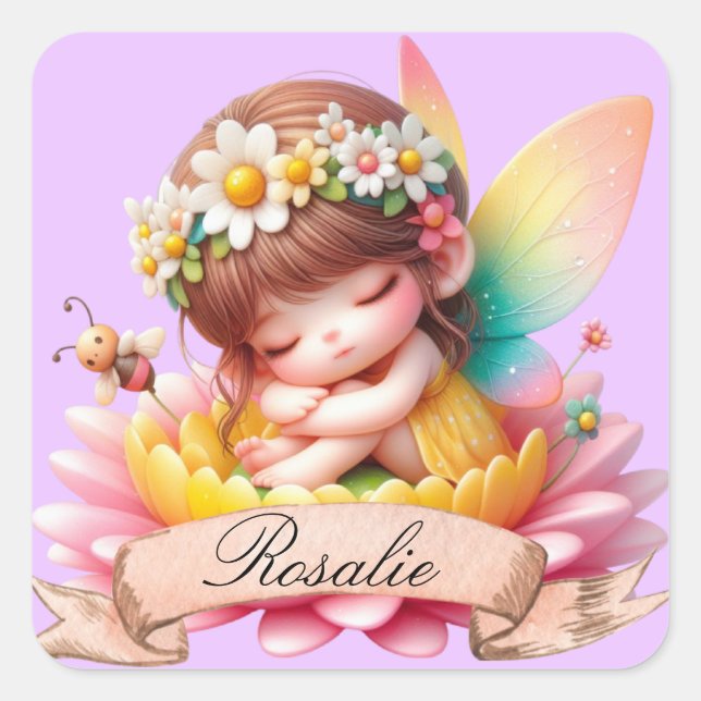 Niedliche Whimsical Blumenstrauß Träume Schlafmärc Quadratischer Aufkleber (Vorderseite)