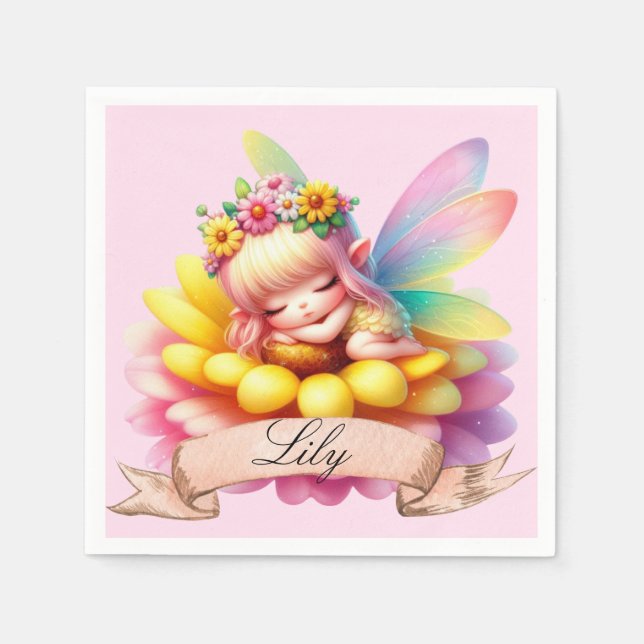 Niedliche Whimsical Blumenstrauß Träume Schlafmärc Serviette (Vorderseite)