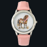 Niedliche Whimsical Brown Pony Horids Armbanduhr<br><div class="desc">Niedliche Kinder sehen mit einer Wasserfarbe,  die von einem niedlichen braunen Pony zeichne.</div>
