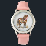 Niedliche Whimsical Brown Pony Horids Armbanduhr<br><div class="desc">Niedliche Kinder sehen mit einer Wasserfarbe,  die von einem niedlichen braunen Pony zeichne.</div>