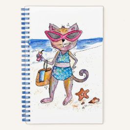 Niedliche Whimsical Cat auf dem Beach Spiral Noteb Notizbuch