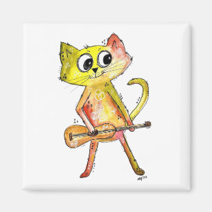 Niedliche Whimsical Cat Playing Gitarre Magnet