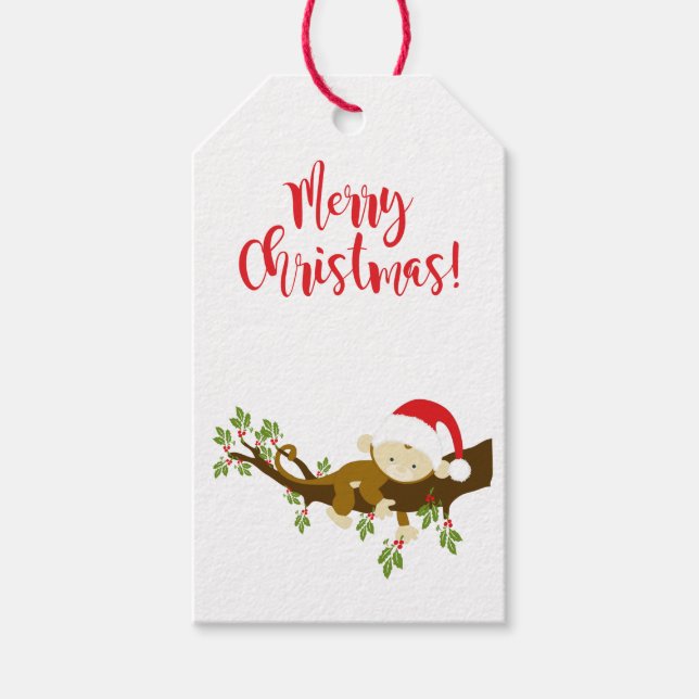 Niedliche Whimsical Christmas Baby Monkey Geschenk Geschenkanhänger (Vorderseite)