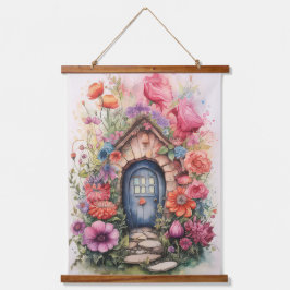 Niedliche whimsical Floral Fee Tür Wandteppich Mit Holzrahmen