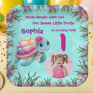 Niedliche Whimsical Floral Sea Turtle Girly Geburt Pappteller