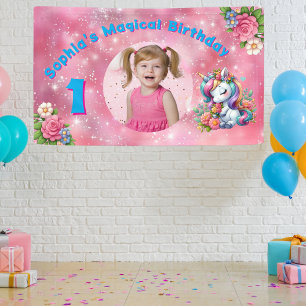 Niedliche Whimsical Floral Unicorn Girly 1. Geburt Banner